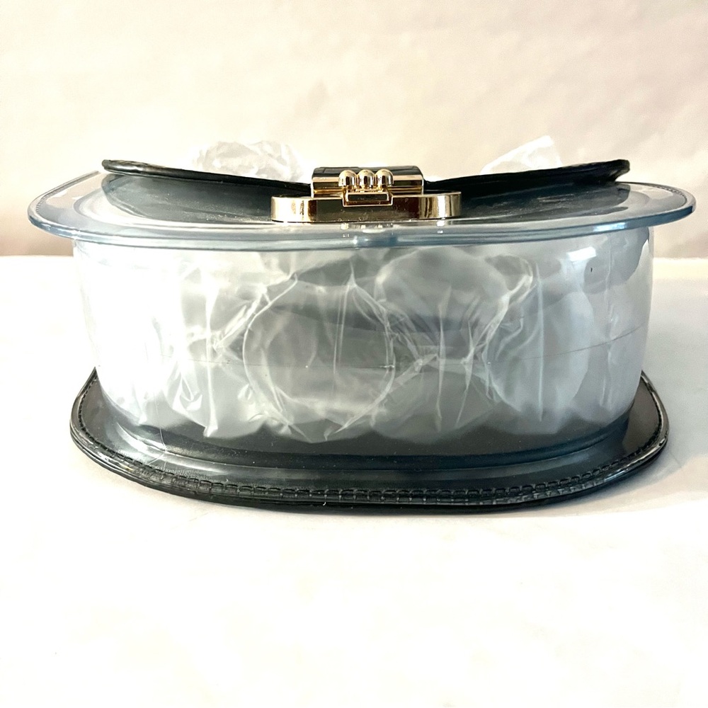 Clear Crossbody with Black Croc-embossed  Accents and Gold Turn Lock - New - Picture 6 of 10